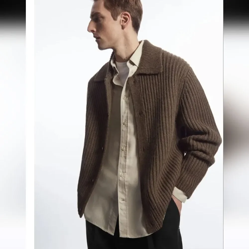 COS Alpaca Blend Ribbed Button Down Cardigan For Men Size XS
